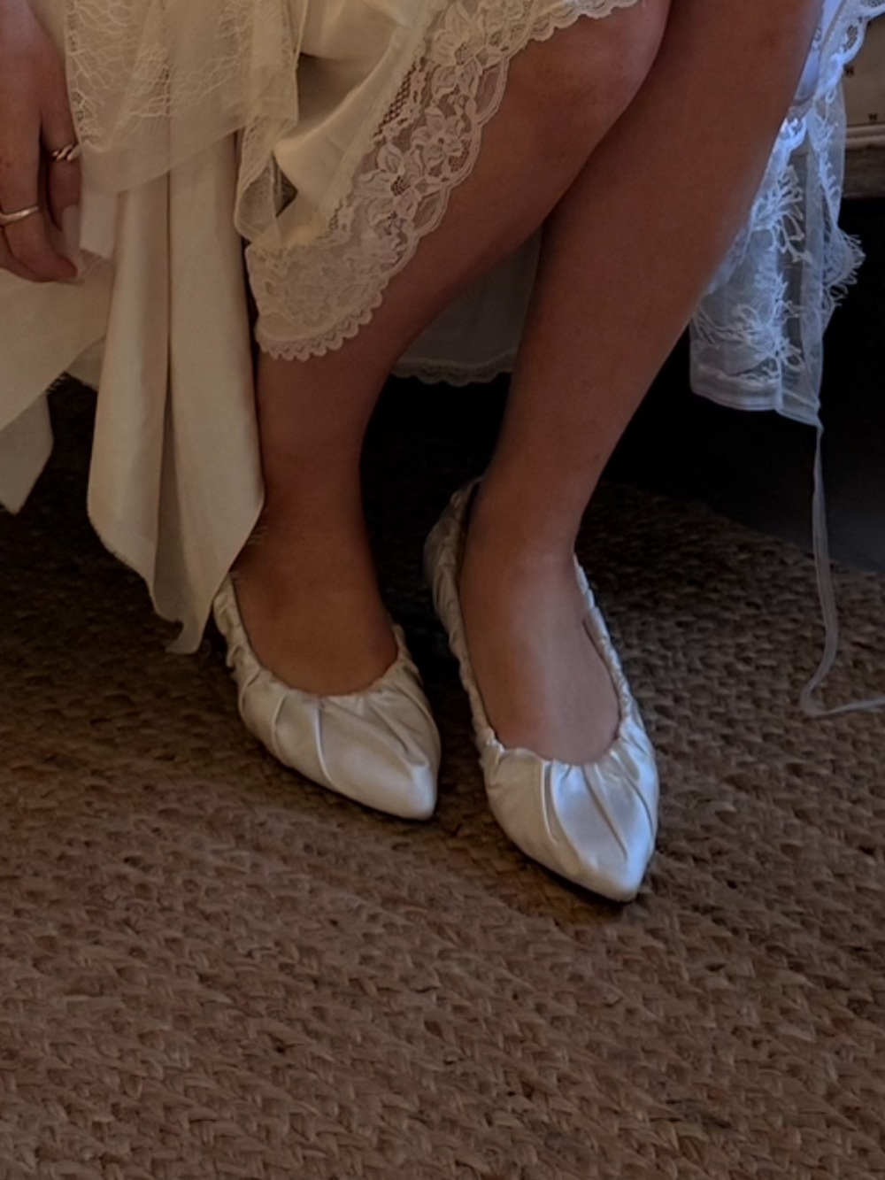 KHAITE Satin Pointed Ruché Ballet Flats in Ivory